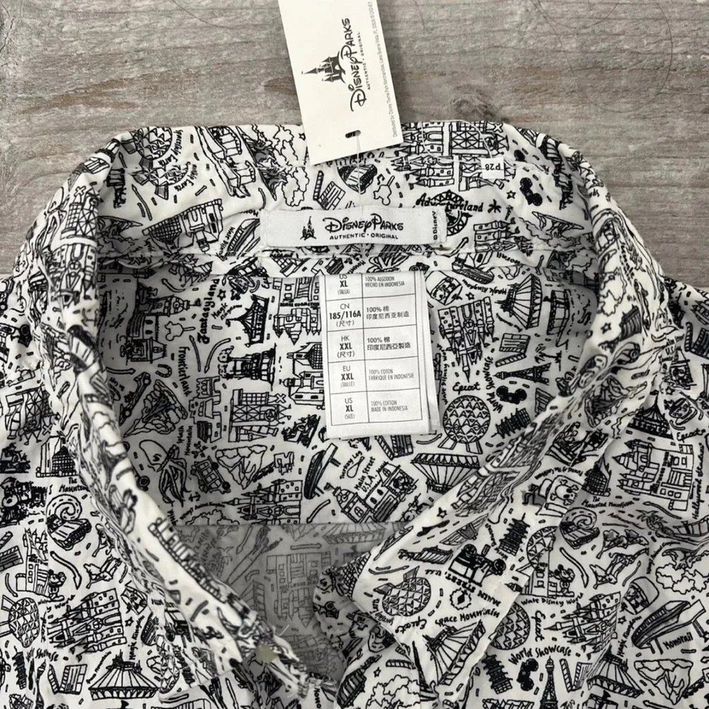 Men's Black and White Patterned Disney Shirt - Picture 3 of 6